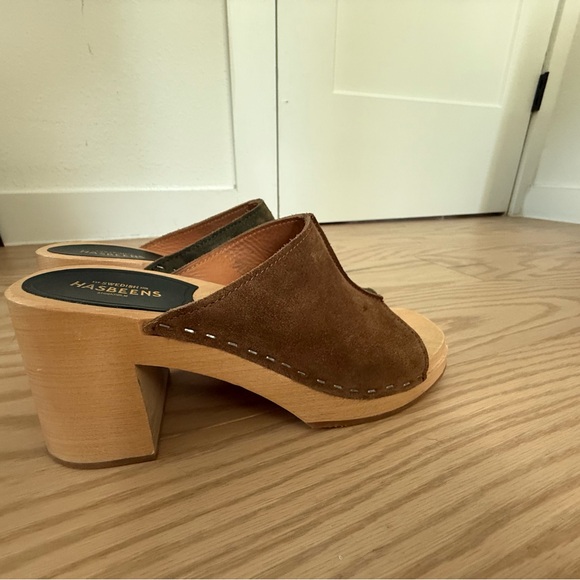 Swedish Hasbeens Suede Mules in Brown and Olive - Picture 2 of 5